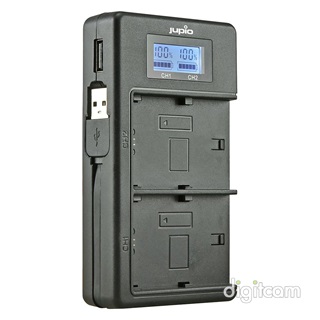 Jupio USB Duo töltő LCD kijelzővel Sony NP-FH50/70/100 NP-FV50/70/100