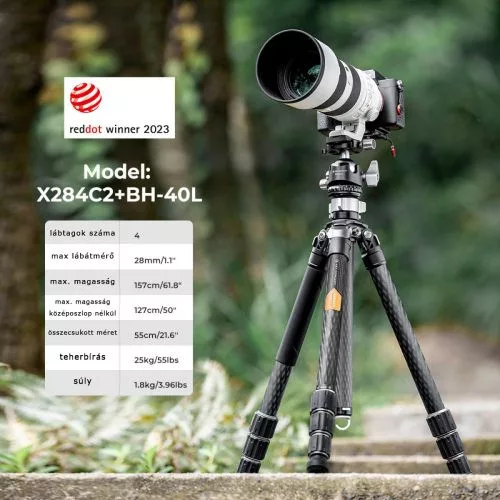 K&F Concept X284C2+BH40L karbon állvány + monopod (fekete-narancs)