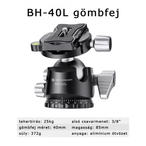 K&F Concept X284C2+BH40L karbon állvány + monopod (fekete-narancs)