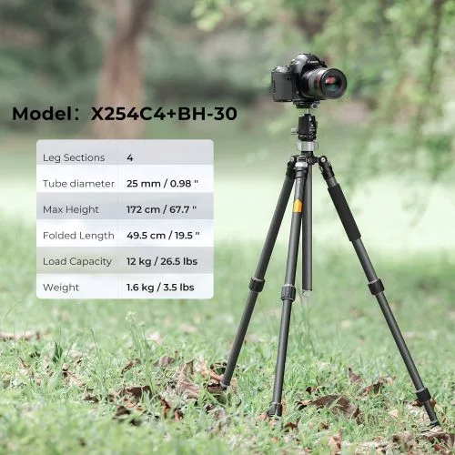 K&F Concept X254C4+BH-30 karbon állvány + monopod (172cm magasság, 12kg teherbírás)