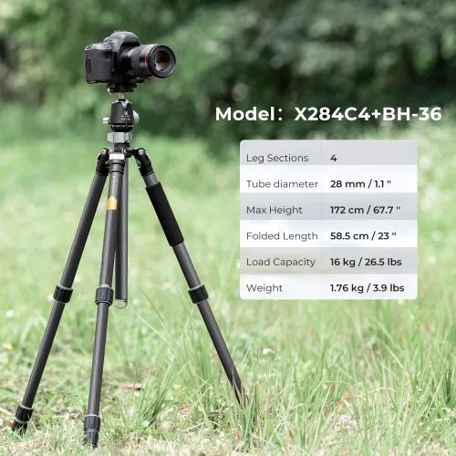 K&F Concept X284C4+BH-36 karbon állvány + monopod (172cm magasság, 16kg teherbírás)