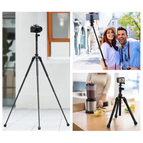 K&F Concept E224A3+BH-18 állvány, 170cm magasság, 4kg teherbírás, selfi bot, bluetooth kioldó