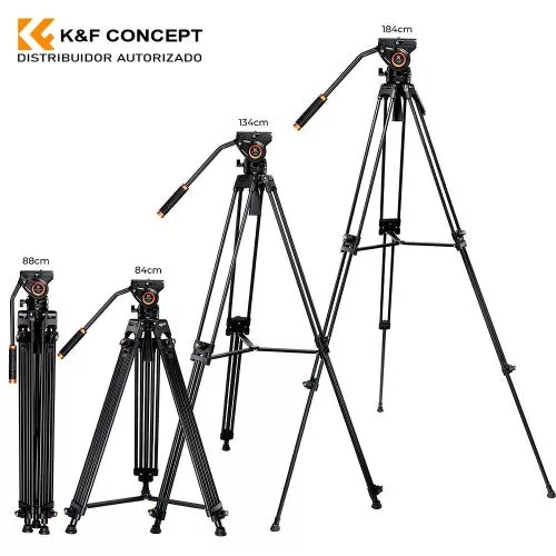 K&F Concept VA18 videóállvány, VH081 video-fluid Fej, 184cm magasság, 8kg teherbírás