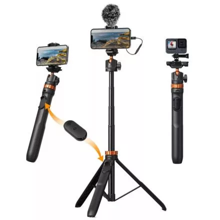 K&F Concept MS08 állvány, selfie bot, gömbfejjel, Gopro adapter, telefon adapter, bluetooth kioldó