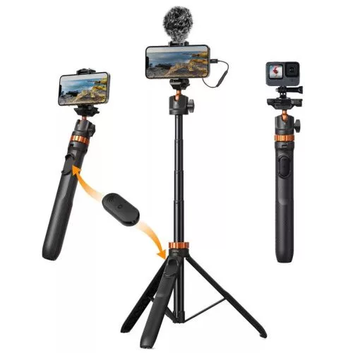 K&F Concept MS08 állvány, selfie bot, gömbfejjel, Gopro adapter, telefon adapter, bluetooth kioldó