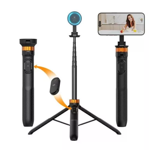 K&F Concept állvány, 162 cm selfie bot, Magsafe telefon adapter, bluetooth kioldó