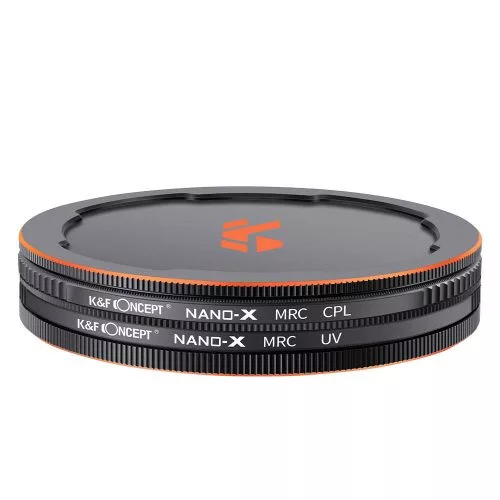 K&F Concept NANO-X series, MCUV + CPL szűrő, vízlepergető, karcálló, fém objektívsapka + tok (55mm)