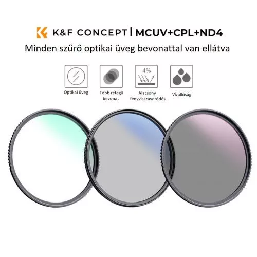 K&F Concept Professzionális szűrő szett + szűrőtartó tok (UV+CPL+ND4) (46mm)