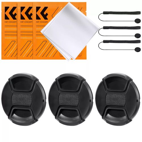 K&F Concept 3db objektívvédő sapka zsinórral + 3db törlőkendő 82mm