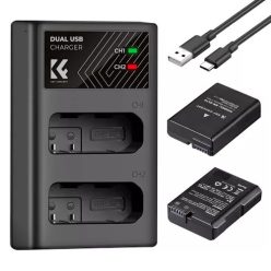   K&F Concept hordozható dupla USB-C akkumulátor MH-24 töltő + 2db EN-EL14 akkumulát