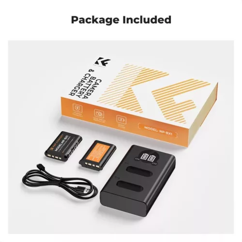 K&F Concept hordozható dupla USB-C akkumulátor NP-BX1 töltő, LCD + 2db NP-BX1 akkumulátor 1240mAh
