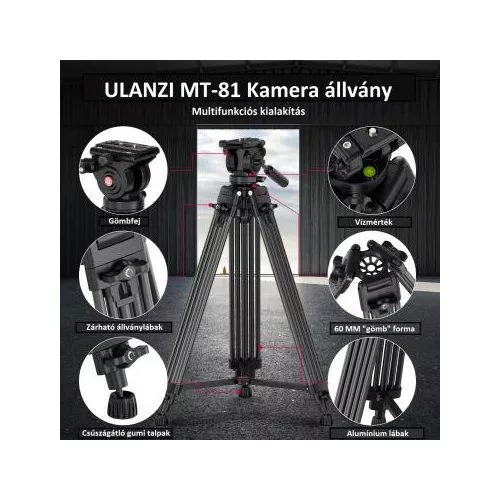 Ulanzi MT-81, T080GBB1 nagy teherbírású videó állvány, fluid videófejjel
